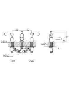Grosvenor Lever 3-Hole Basin Mixer Gold