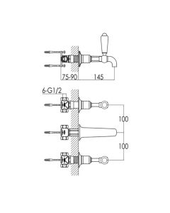 Grosvenor Lever 3 Hole Wall Basin Mixer Gold