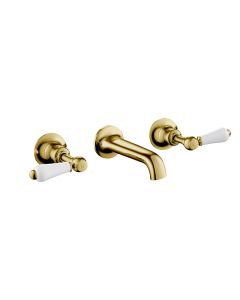Grosvenor Lever 3 Hole Wall Basin Mixer Gold