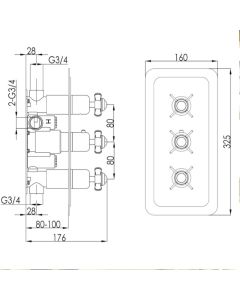 Grosvenor Pinch 3 Handle 2-Way Shower Valve Gold