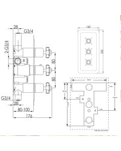 Grosvenor Pinch 3 Handle 3 Way Shower Valve Gold