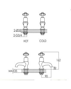 Grosvenor Pinch Bath Taps Gold