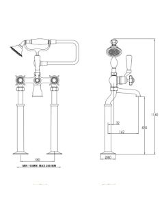 Grosvenor Pinch Freestanding Bath Shower Mixer Gold