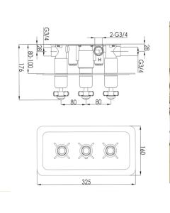 Grosvenor Black Pinch Horizontal 3 Way Shower Valve Chrome