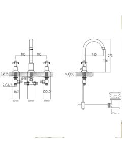 Grosvenor Pinch 3 Hole Basin Mixer Gold
