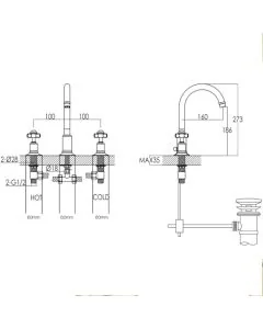 Grosvenor Pinch 3 Hole Basin Mixer Gold