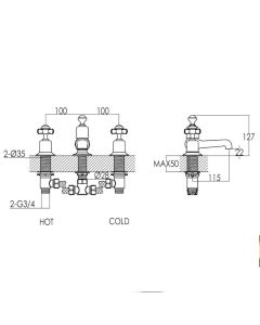 Grosvenor Pinch 3 Hole Bath Filler Chrome