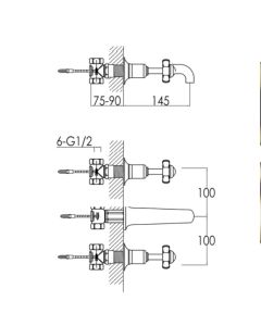 Grosvenor Pinch 3 Hole Wall Basin Mixer Gold