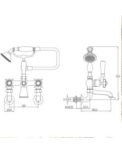 Grosvenor Black Pinch Wall Bath Shower Mixer Chrome