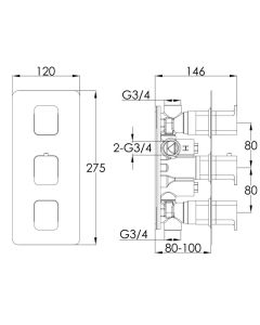 Hix 3 Lever 2 Way Shower Valve Brass