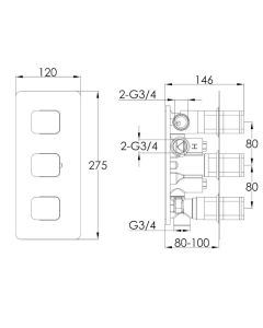 Hix 3 Lever 2 Way Shower Valve Chrome