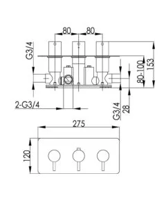 Solex 2 Way 3 Handle Shower Valve Brass