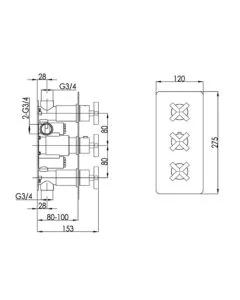 Solex 2-Way 3 Handle Shower Valve Brass