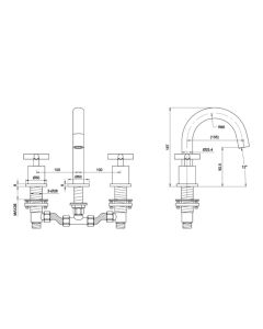 Solex 3 Hole Deck Mounted Basin Mixer Brass