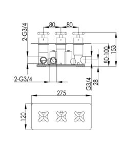 Solex 3 Way 3 Handle Shower Valve Brass