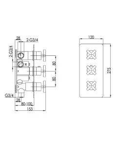 Solex 3-Way 3 Handle Shower Valve Chrome