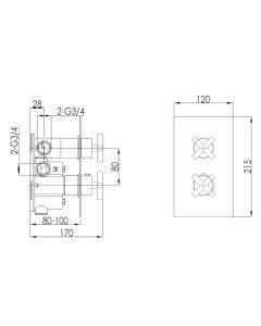 Solex 2 Way Thermostatic Shower Valve Brass