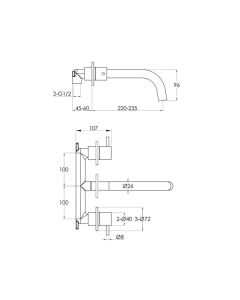 VOS 3 Hole Wall Basin Mixer Bronze