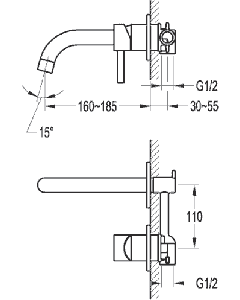 Levo Two Hole Wall Basin Mixer