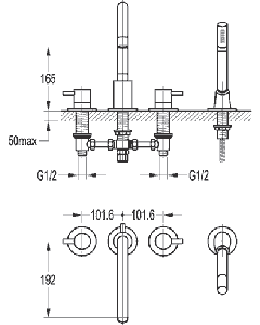Levo Four Hole Bath Shower Mixer