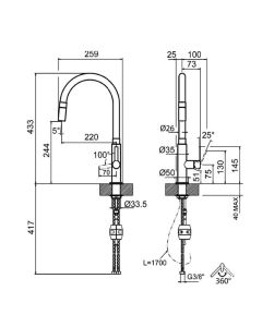 Gessi Mesh Single Lever Monobloc with Woven Metal Swivel Spout