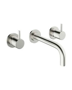 Crosswater Mike Pro 3 Hole Wall Basin Mixer Brushed Stainless Steel Effect