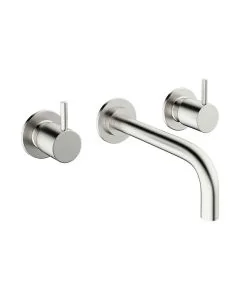 Crosswater Mike Pro 3 Hole Wall Basin Mixer Brushed Stainless Steel Effect