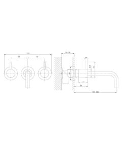 Crosswater Mike Pro 3 Hole Wall Basin Mixer Brushed Stainless Steel Effect