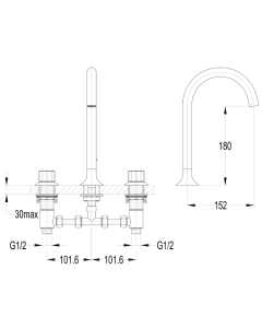 Moonlight 3-Hole Basin Mixer Gun Metal