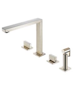 Novanta 4 Hole Sink Mixer inc. Hand Spray Brushed Steel