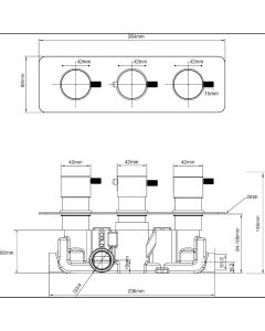 Ravine 3 Lever 2-Way Thermostatic Shower Valve Matt Black
