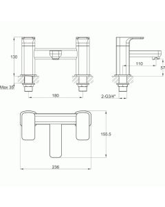 Flite Deck Mounted Bath Filler Matt Black