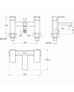 Flite Deck Mounted Bath Shower Mixer Matt Black