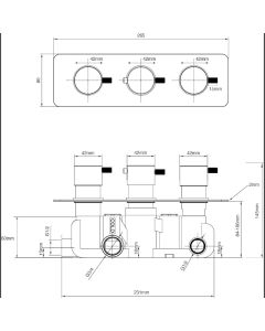 Ravine 3 Lever 3-Way Thermostatic Shower Valve Matt Black