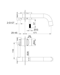 Ravine Wall Mounted Basin Mixer Brushed Brass