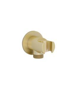 Round Wall Outlet Elbow With Handset Holder Brushed Brass