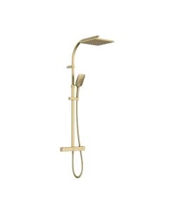 Qubo Thermostatic Bar Shower with Rigid Riser Kit Brushed Brass
