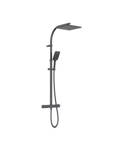 Qubo Thermostatic Bar Shower with Rigid Riser Kit Matt Black