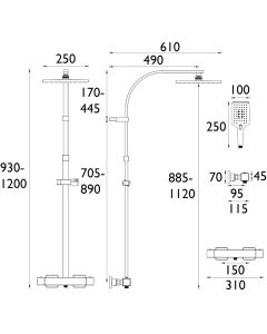 Qubo Thermostatic Bar Shower with Rigid Riser Kit Matt Black