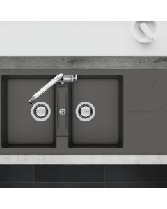 RIO Two Bowl Sink with Drainer Basalt