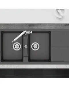 RIO Two Bowl Sink with Drainer Basalt