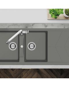 RIO Two Bowl Sink with Drainer Concrete