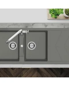 RIO Two Bowl Sink with Drainer Concrete