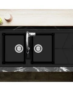 RIO Two Bowl Sink with Drainer Nero