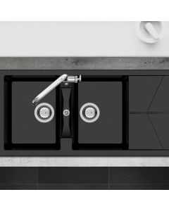 RIO Two Bowl Sink with Drainer Onyx