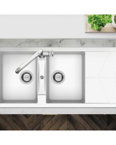 RIO Two Bowl Sink with Drainer Polar