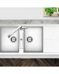 RIO Two Bowl Sink with Drainer Polar