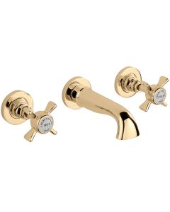 CHURCHMAN 3 HOLE WALL MOUNTED BASIN MIXER GOLD