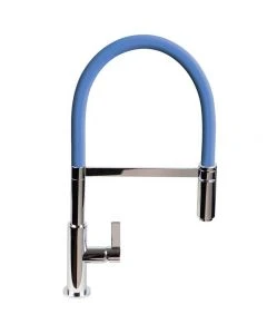 Spirale Sink Mixer Brushed Steel Mid Blue Spout