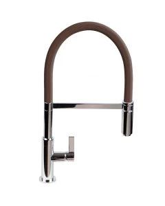 Spirale Sink Mixer Brushed Steel - Chocolate Flexible Spout